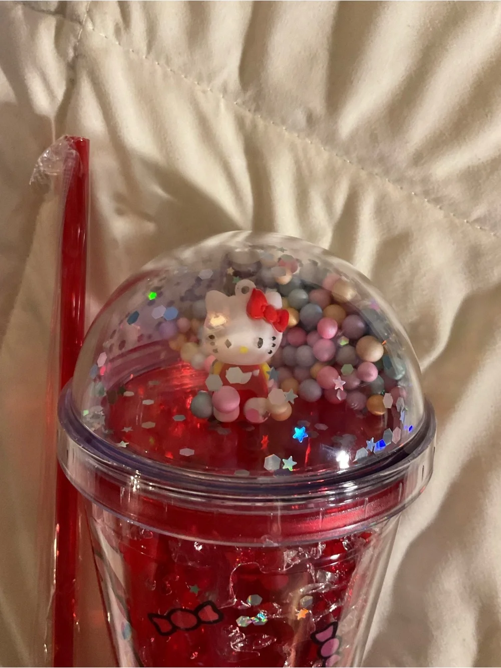 NWOT Hello Kitty Red Glitter Dome Tumbler with Straw that Lights Up
